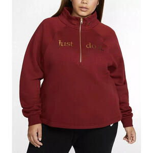 Nike Plus Size Sportswear Shine 1/2-Zip Fleece Top Red 1X NWT